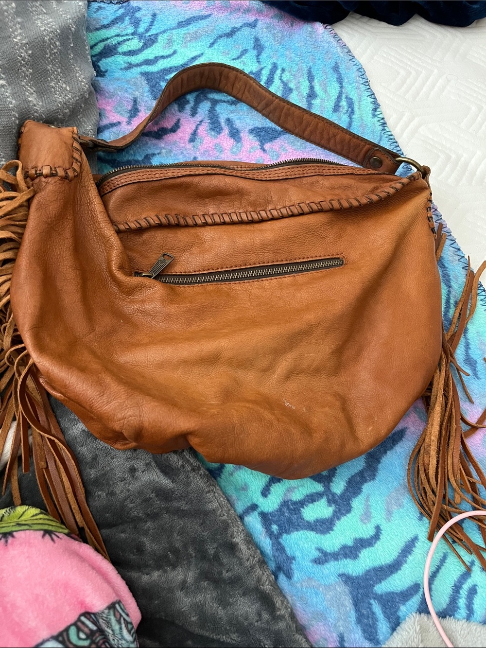 Patricia Nash Tan Leather Fringe Shoulder Bag